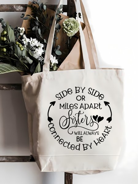 

Side By Side Or Miles Apart Sisters Will Always Be Connected By Heart Shopping Tote Bag, White, Bags