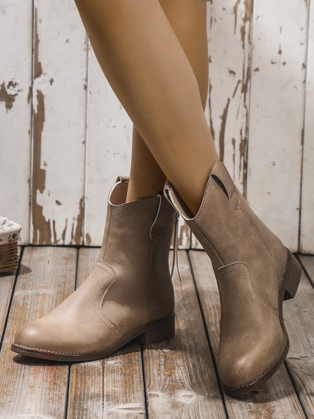 

West Style Plus Size Zipper Cowboy Boots, Apricot, Boots