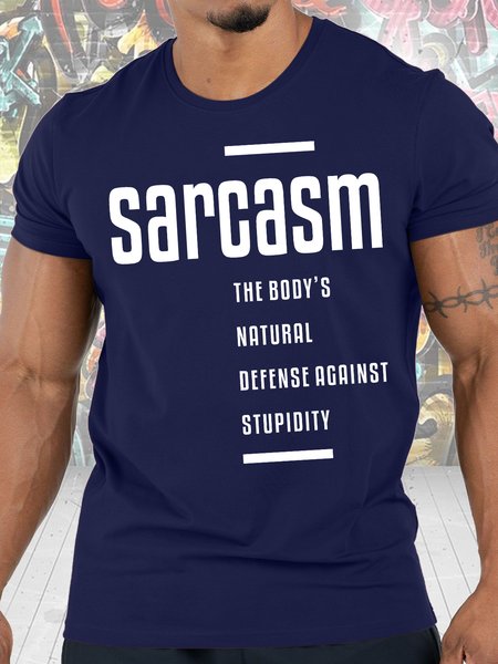 

Mens Sarcasm The Body Is Natural Defense Against Stupidity Funny Graphic Print Casual Cotton Text Letters T-Shirt, Purplish blue, T-shirts