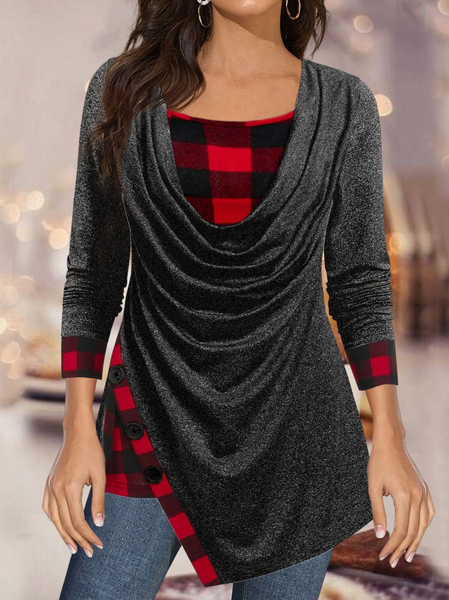 

Christmas Color Block Casual Regular Fit Top, Multicolor, Tunics