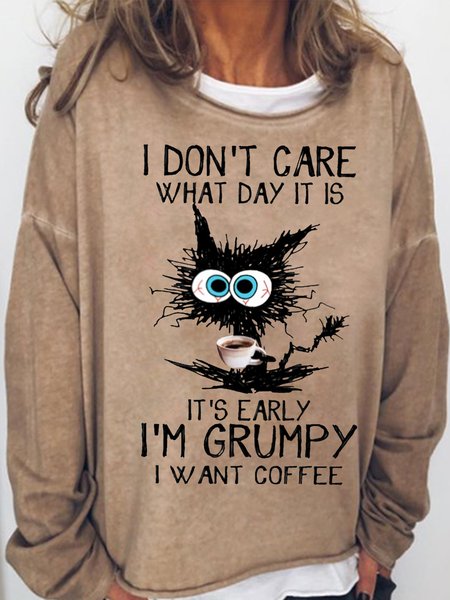 

Womens I Don't Care What Day It Is Crew Neck Funny Letters Sweatshirt, Light brown, Hoodies&Sweatshirts