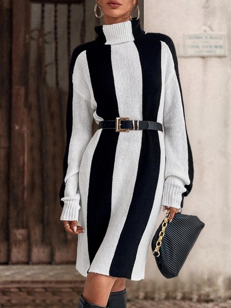 

Black Daily Long sleeve Striped Simple Dress, Midi Dresses