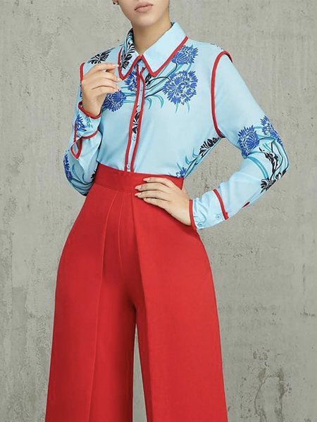 

Floral Regular Fit Urban Long Sleeve Blouse, Blue, Blouses and Shirts