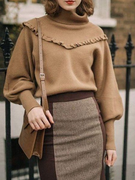 

Long sleeve Regular Fit Acrylic Sweater, Khaki, Pullovers