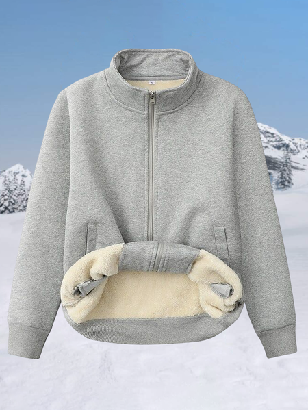 

Casual Plain Zipper Turtleneck Jacket, Gray, Jackets