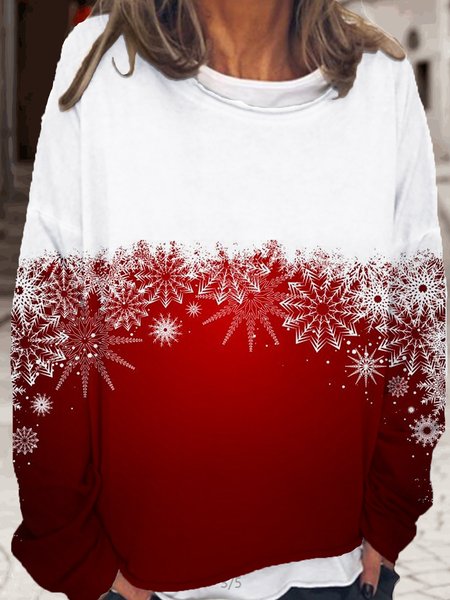 

Womens Casual Christmas Snowflakes Crew Neck Sweatshirt, Red, Hoodies&Sweatshirts