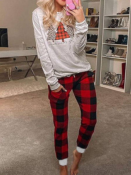 

Christmas Cotton-Blend Casual Two-Piece Set, Multicolor, Suit Set