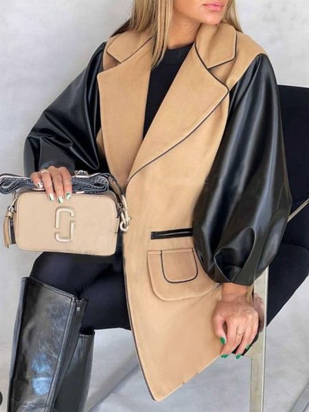 

Long sleeve Regular Fit Pu Simple Jacket, Multicolor, Jackets