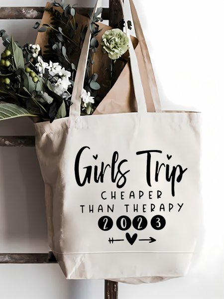 

Girls Trip Cheaper Than Therapy 2023 Family Text Letter Shopping Tote Bag, White, Bags