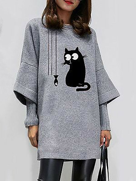 

Casual Crew Neck Regular Fit Dress, Gray, Dresses