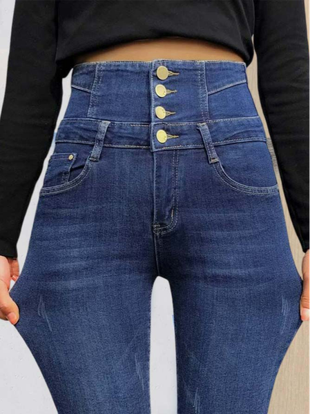 

Buttoned Tight Denim Casual Jean, Blue, Jeans