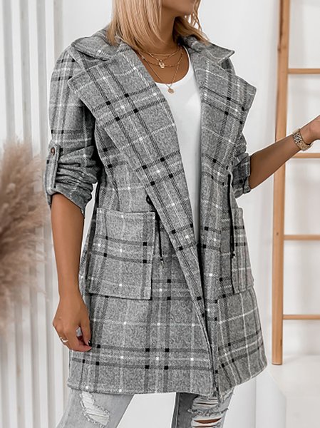 

Regular Fit Plaid Shawl Collar Overcoat, Gray, Blazers