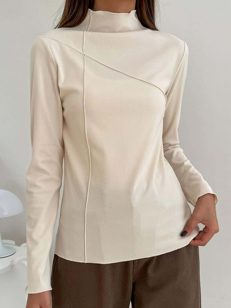 

Half Turtleneck Casual T-Shirt, Apricot, T-Shirts