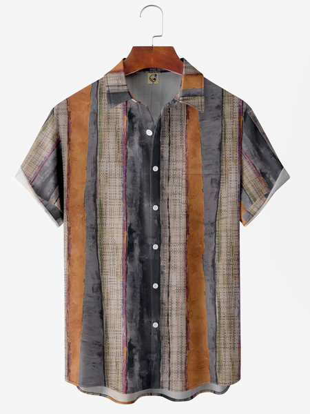 

Strip Texture Chest Pocket Short Sleeve Casual Shirt, Khaki, Men Shirts