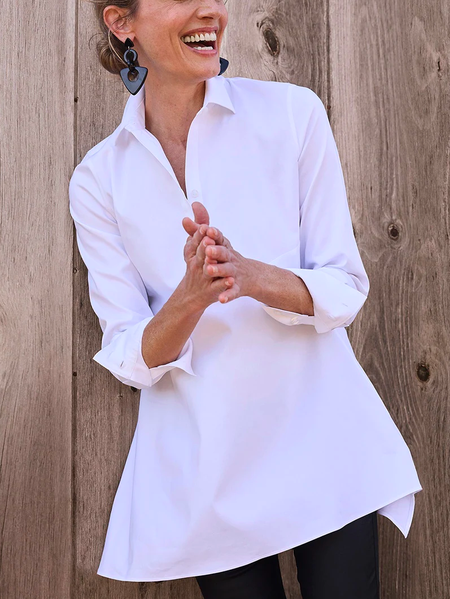 

Casual Plain Shirt Collar Loose Blouse, White, Blouses & Shirts