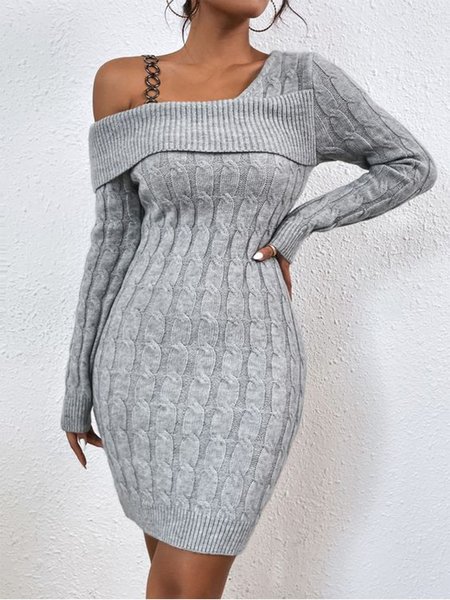 

Long sleeve Elegant Others Plain Dress, Gray, Mini Dresses