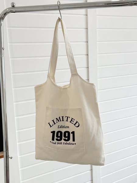 

Limited Edition 1991 And Still Fabulous Text Letter Shopping Tote Bag, Color1, Bags