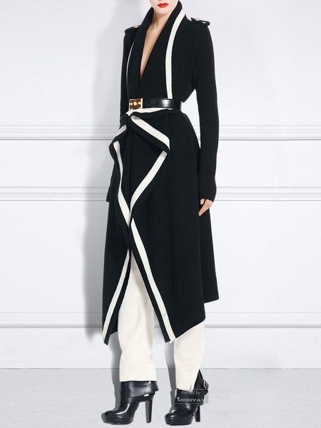 

Shawl Collar Elegant Loose Sweater Coat, Black, Cardigans