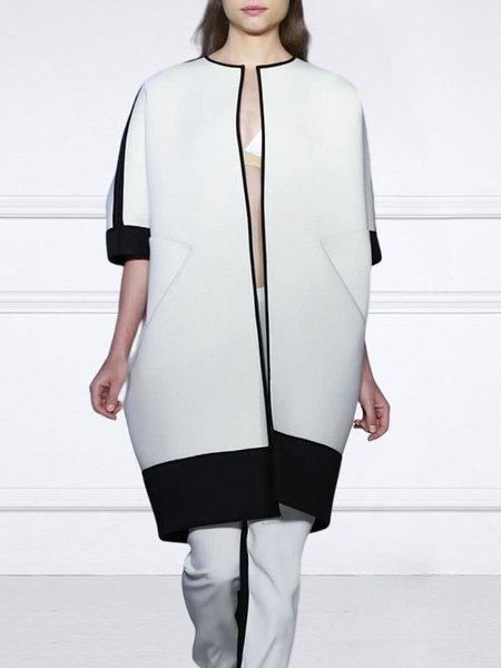 

Half sleeve Elegant Crew Neck Loose Jacket, Black-white, Jackets