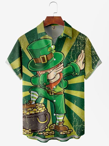 

St. Patrick's Day Chest Pocket Short Sleeve Casual Shirt, Green, Men Shirts