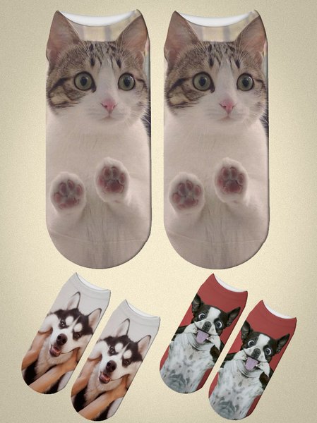 

Casual Contrast Color Animal Cat Dog Pattern Cotton Socks Everyday Accessories, Multicolor, Socks