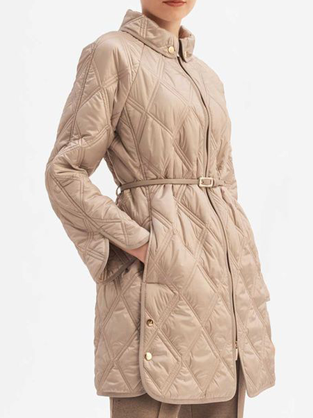 

Loose Plain Urban Long sleeve Fleece Mid-long Coat, Apricot, Others