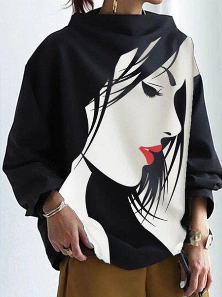 

Casual Figure Abstract Long Sleeve Sweatshirt, Black, Hoodies and Sweatshirts