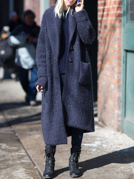 

Loose Shawl Collar Casual Sweater Coat, Blue, Cardigans