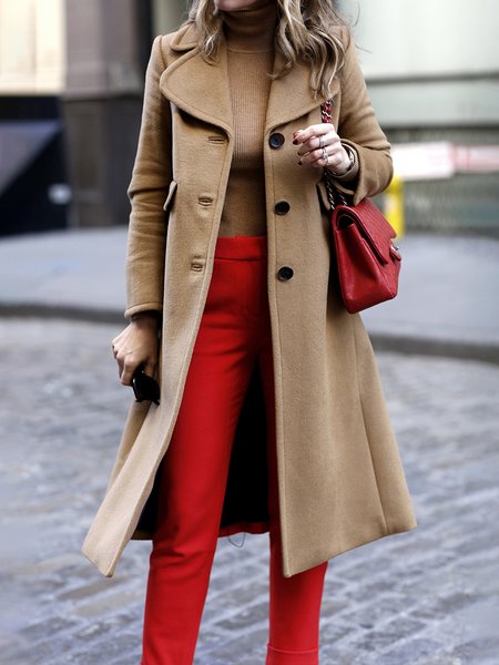 

Long sleeve Regular Fit Elegant Lapel Collar Overcoat, Khaki, Coats