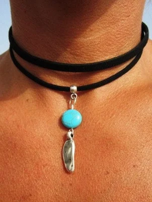 

Bohemian Vintage Turquoise Leather Necklace Sweater Chain Ethnic Jewelry, As picture, Necklaces