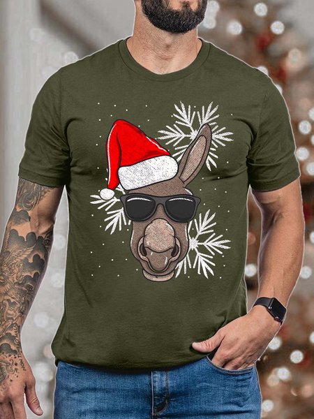 

Men Merry Christmas Hat Donkey Snowflake Christmas T-Shirt, Deep green, T-shirts
