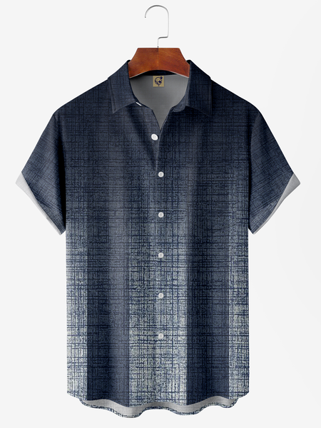 

Gradient Texture Chest Pocket Short Sleeve Casual Shirt, Blue, Men Shirts