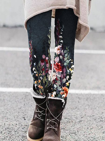 

Floral Regular Fit Leggings, Green, Leggings