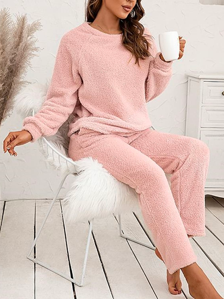 

Fluff/Granular Fleece Fabric Casual Two-Piece Set, Pink, Suit Set