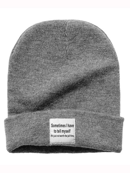 

Sometimes I Have To Tell Myself It's Just Not Worth The Jail Time Funny Text Letter Beanie Hat, Light gray, Hats