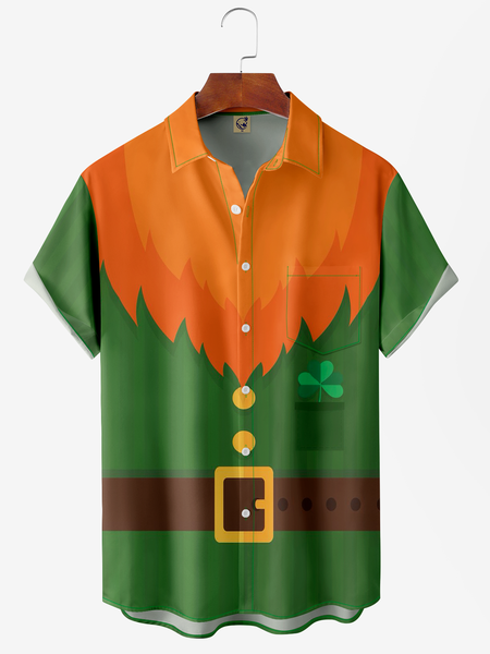 

St. Patrick's Day Chest Pocket Short Sleeve Casual Shirt, Green, Men Shirts