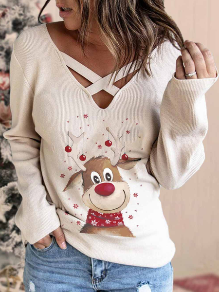 

Regular Fit Casual Christmas Top, Khaki, Tops