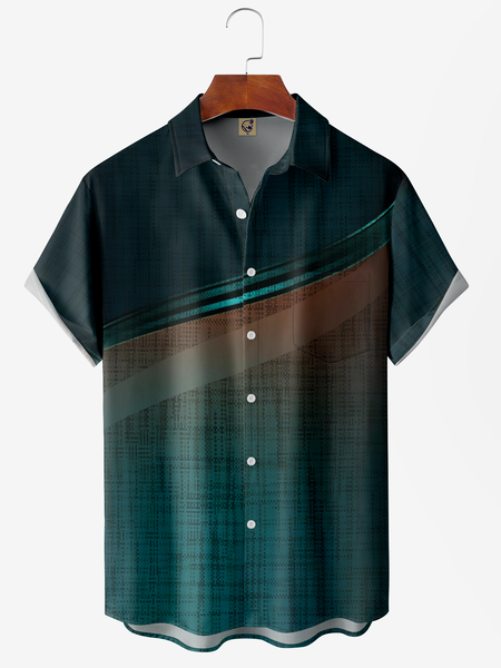 

Gradient Texture Chest Pocket Short Sleeve Casual Shirt, Green, Men Shirts