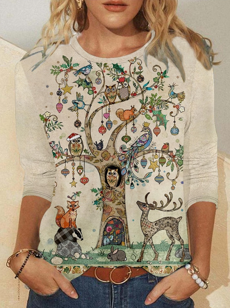 

Womens Funny Holiday Tree Print Top, As picture, Long sleeves
