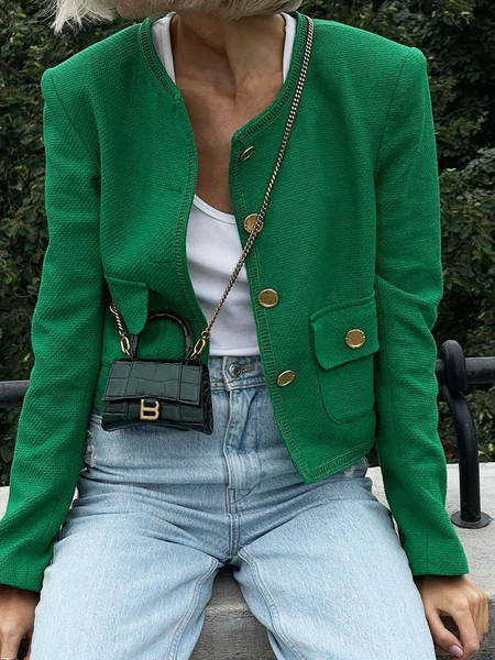 

Loose Urban Crew Neck Long sleeve Jacket, Green, Jackets