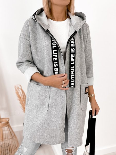 

Hoodie Color Block Casual Overcoat, Gray, Coats