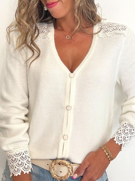 

Casual Wool/Knitting Plain Sweater Coat, White, Cardigans