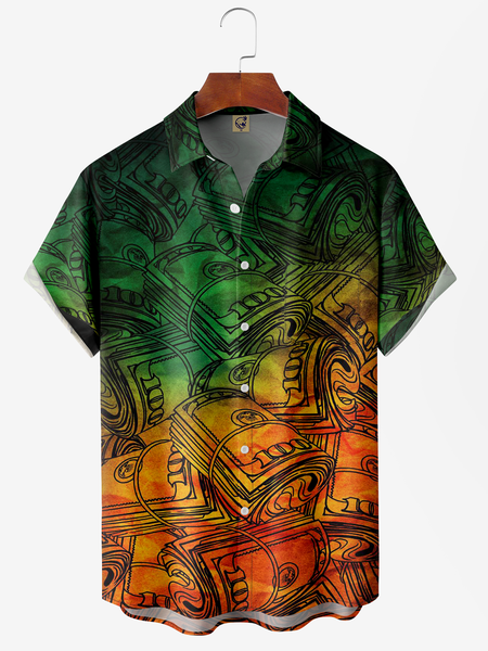 

Gradient Texture Chest Pocket Short Sleeve Casual Shirt, Green, Men Shirts