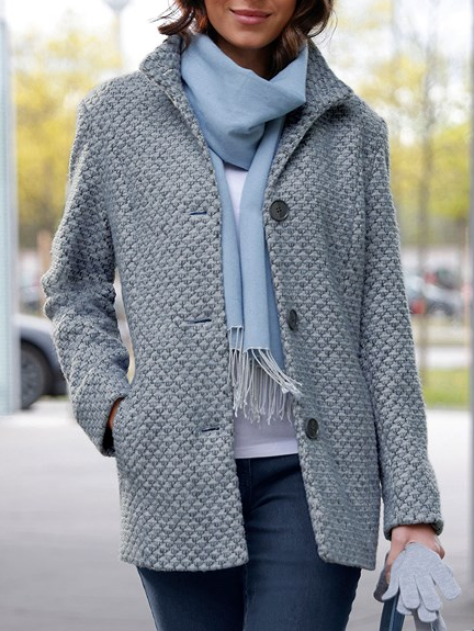 

Cotton-Blend Plain Casual Overcoat, Gray, Outerwear