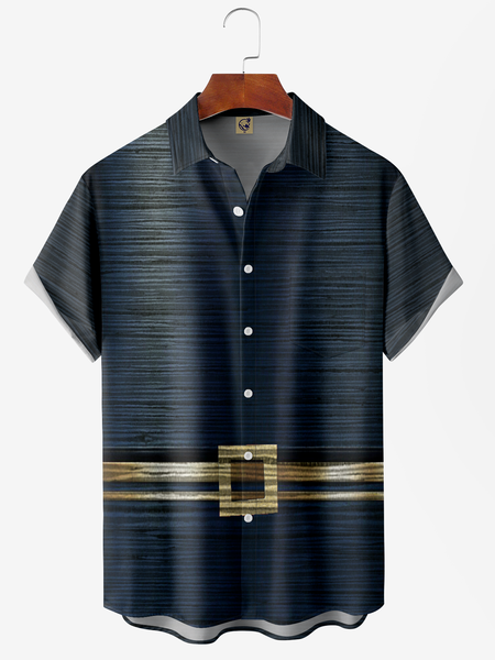 

Gradient Texture Chest Pocket Short Sleeve Casual Shirt, Blue, Men Shirts