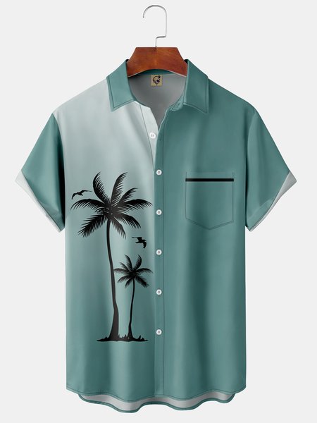 

Gradient Coconut Tree Chest Pocket Short Sleeve Shirt, Green, Men Shirts