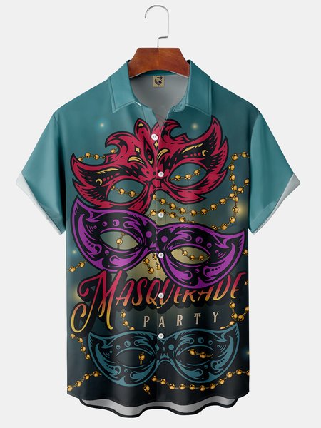 

Mask Chest Pocket Short Sleeve Shirt, Green, Men Shirts