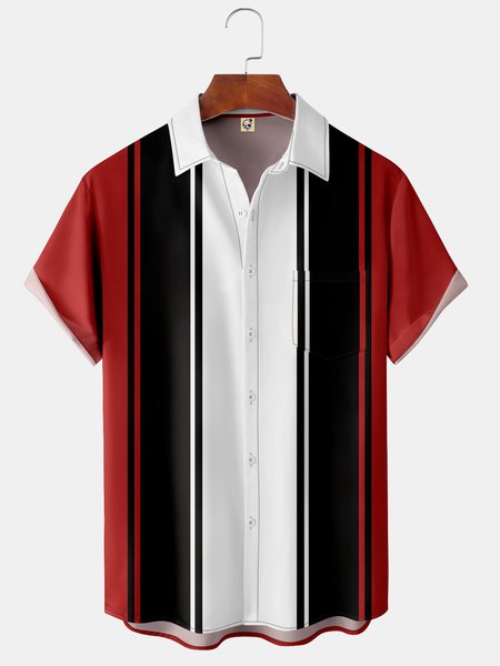 

Basic Chest Pocket Short Sleeve Bowling Shirt, Red, Men Shirts