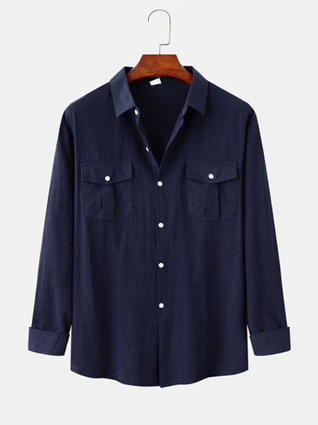 

Plain Cotton Chest Pocket Long Sleeve Expedition Shirt, Purplish blue, Long Sleeve Shirts