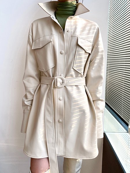 

Shawl Collar Daily Long sleeve Shawl Collar Simple Jacket, Off white, Jackets